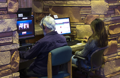 Library patrons using computers